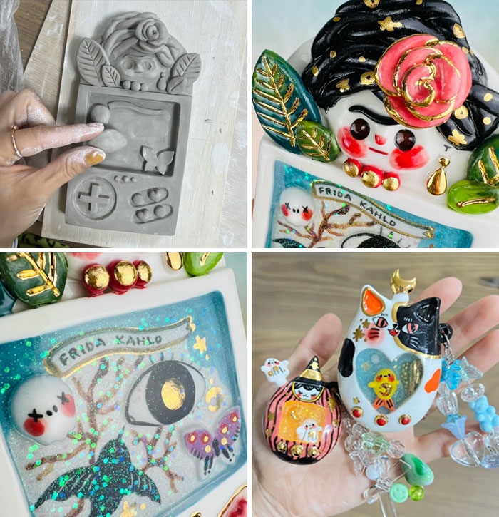 Frida Kahlo Inspired Ceramic Game Boy And Tamagotchi Series