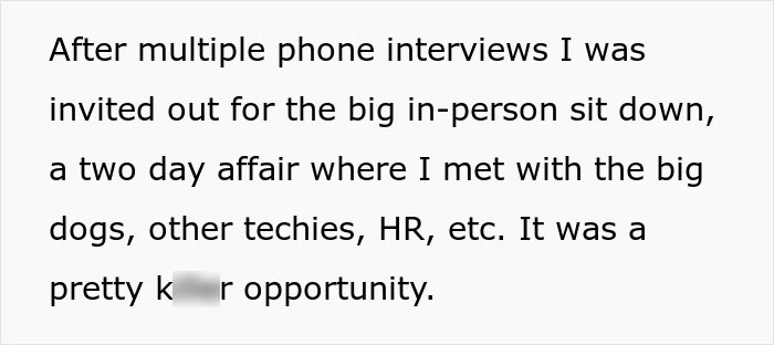 Text detailing in-person interview with techies and HR Text detailing in-person interview with techies and HR