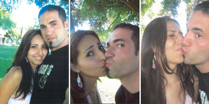 Sequence of couple kissing with strange facial expressions