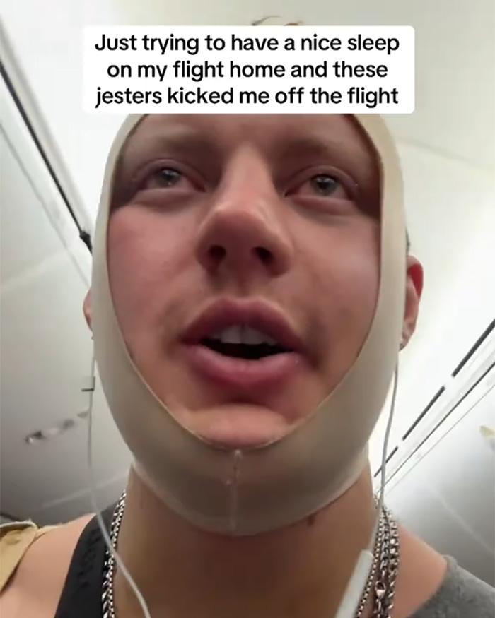 Man with facial bandage claims he was kicked off flight after plastic surgery