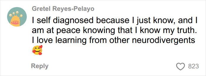 A comment by Gretel Reyes-Pelayo on self-diagnosis, peace, and neurodivergence, relating to a man's life-changing diagnosis.
