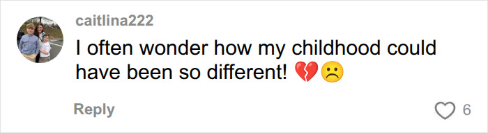 A user comment from caitlina222 reads: "I often wonder how my childhood could have been so different!" This relates to the feeling something is wrong until one diagnosis changes everything.