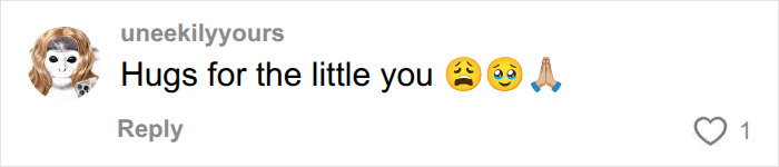 A comment on a post about a Man with a diagnosis, showing support with 'Hugs for the little you', sad and praying emojis.