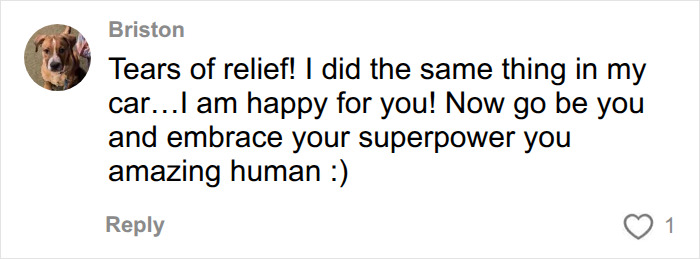 A user comment offers encouragement, saying "Tears of relief! ... embrace your superpower." It relates to a man's life-changing diagnosis.