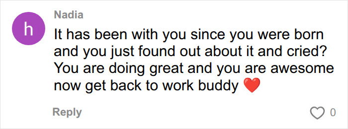 A supportive comment on a post about a diagnosis that changes everything, encouraging the person to get back to work.