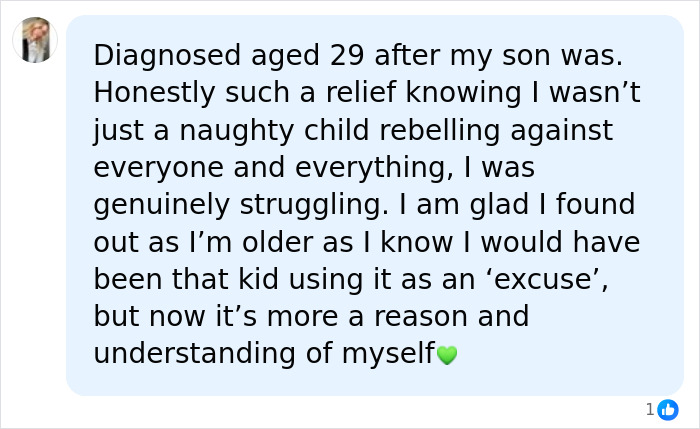 A screenshot of a personal testimonial. A woman found relief from a wrong diagnosis, leading to understanding and a new diagnosis.
