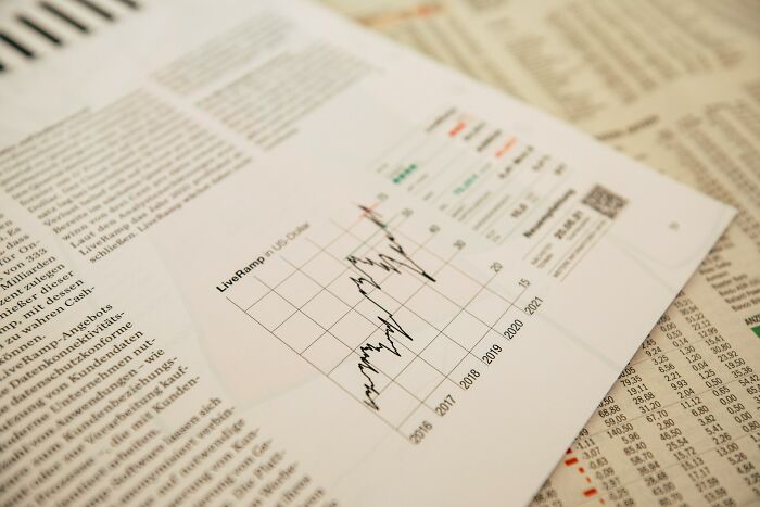 Printed economic chart and financial newspaper displaying market trends
