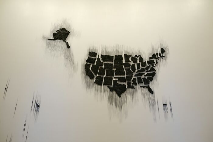 Black stylized map of the United States including Alaska and Hawaii as a state capitals challenge visual Black stylized map of the United States including Alaska and Hawaii as a state capitals challenge visual