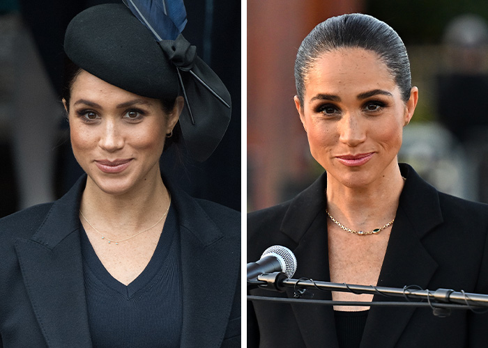 Side-by-side photo comparison of Meghan Markle's changing appearance