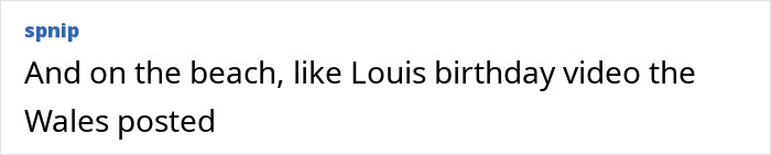 A screenshot of a comment mentioning a birthday video on the beach, relating to Meghan Markle and Prince Archie.