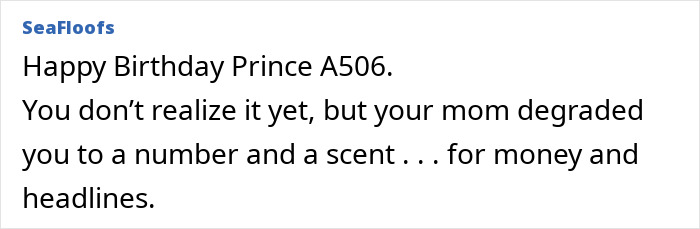 A comment from SeaFloofs addressing Prince Archie, referencing odd details and Meghan Markle's birthday post. So creepy.