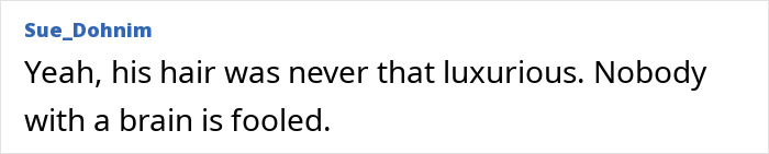 A comment from Sue_Dohnim stating: Yeah, his hair was never that luxurious. Nobody with a brain is fooled. Discusses odd details in Meghan Markle's birthday post.