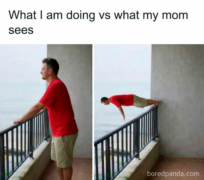 Side-by-side photos of man leaning vs plank pose meme