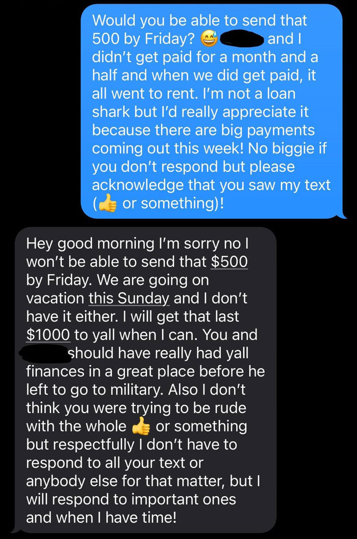 Financially Irresponsible MIL Refuses DIL's Request To Pay Back $1.5K Loan, Says She's On Vacation