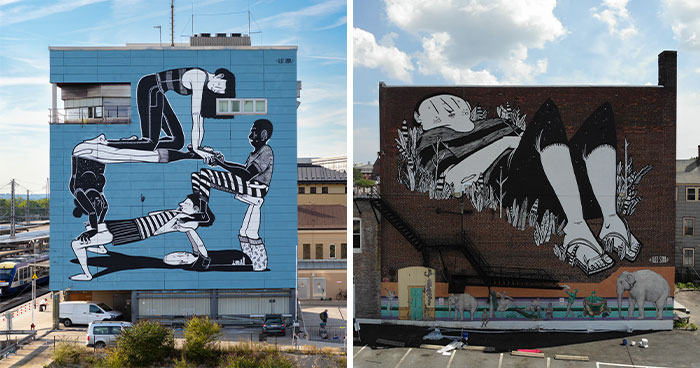 43 Black-And-White Murals By Alex Senna That Turn City Walls Into Stories