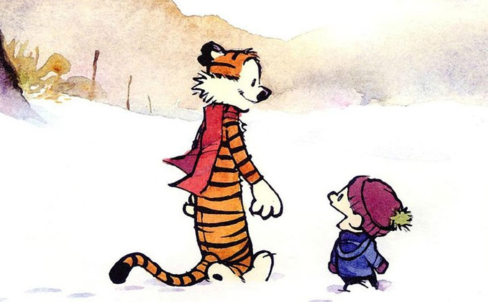 Illustration of Calvin and Hobbes in snow, a powerful photos comic scene