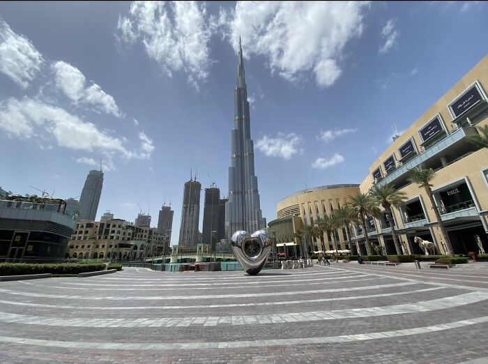 View of Burj Khalifa under bright sky on a rare clear day
