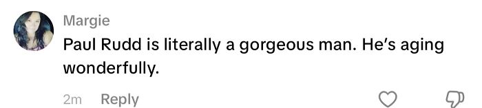 Comment praising Paul Rudd as a gorgeous man aging wonderfully