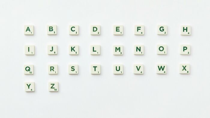 Scrabble letter tiles arranged in alphabetical order representing general knowledge from A to Z Scrabble letter tiles arranged in alphabetical order representing general knowledge from A to Z