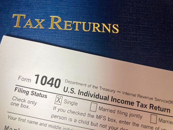 Close-up of US individual income tax return form 1040