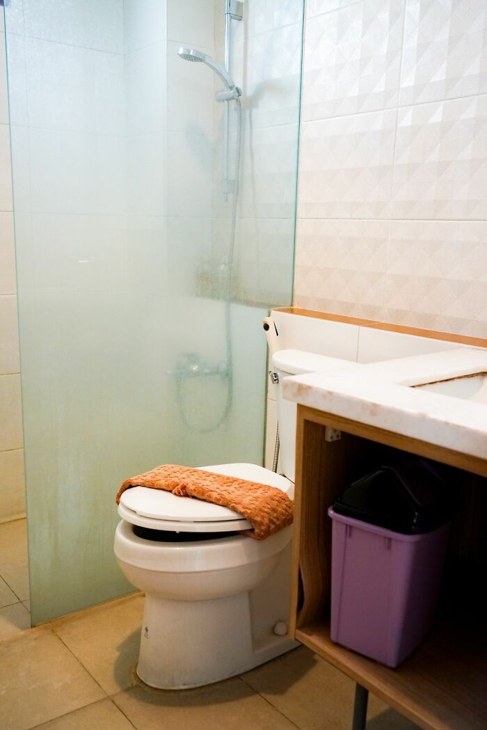 Bathroom with toilet and shower in a small modern space
