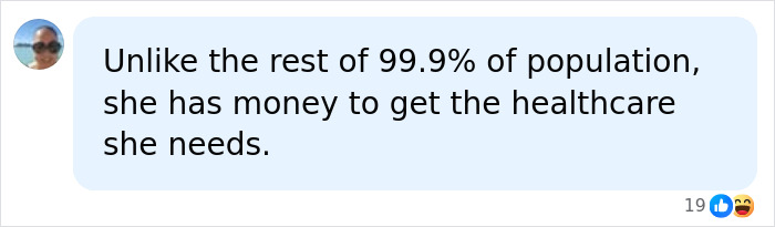 A social media comment discussing Vanessa Trump's harrowing diagnosis and access to healthcare due to wealth.