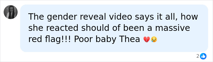 Screenshot of social media comment on gender reveal video
