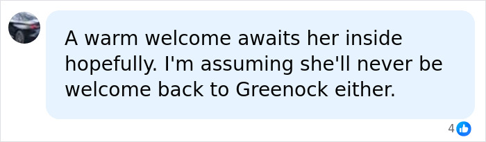 Comment about mom's reception and possible exclusion from Greenock after sentencing