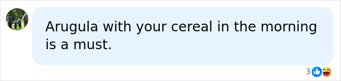 Comment suggesting arugula with cereal for breakfast diet hack Comment suggesting arugula with cereal for breakfast diet hack