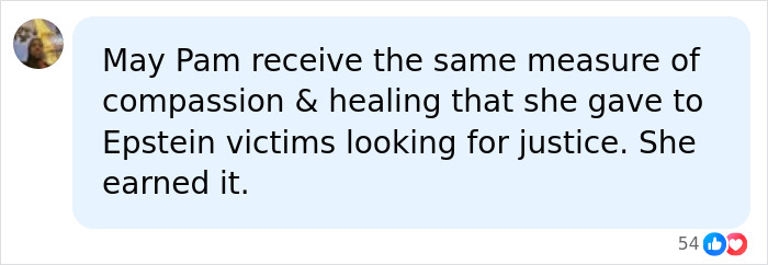 Comment wishing compassion for Pam Bondi and her cancer diagnosis