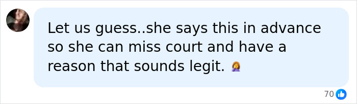 Social media comment about court and reasons for absence