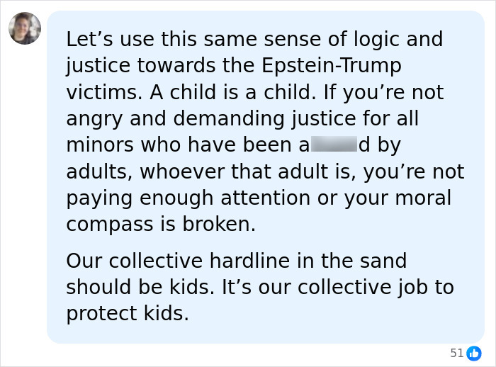 A tweet discussing justice for children and the need to protect minors. Relates to Female World Cup Soccer crimes.