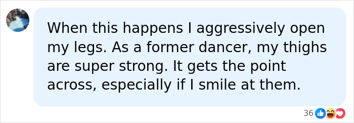 Comment about countering manspreading with confident posture and smile