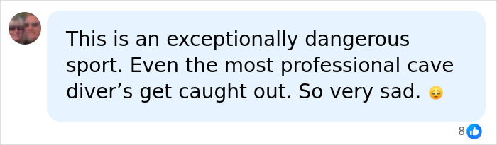Comment on dangers of cave diving from concerned social media user Comment on dangers of cave diving from concerned social media user