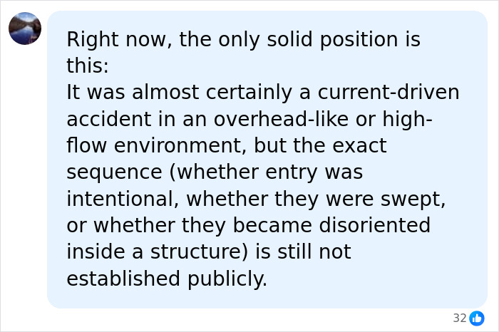 Text about Maldives cave dive accident and uncertainty of sequence of events Text about Maldives cave dive accident and uncertainty of sequence of events