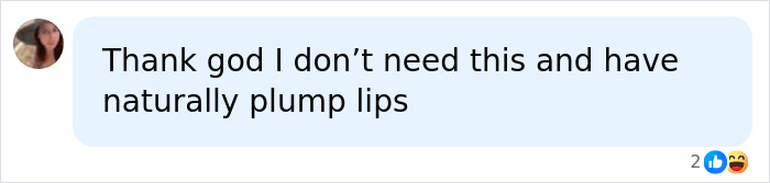 Chat message expressing relief for naturally plump lips without fillers
