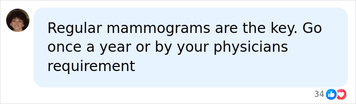 A social media comment emphasizing regular mammograms after Vanessa Trump's harrowing diagnosis.