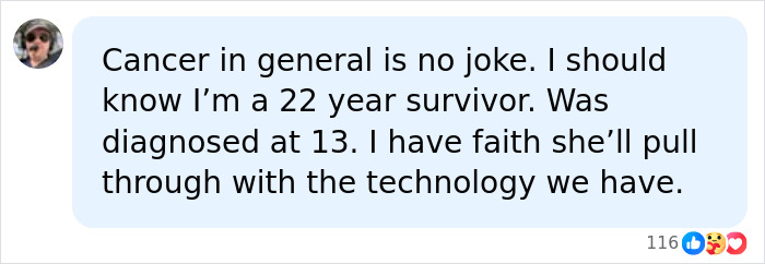 A social media comment from a cancer survivor offering support to Vanessa Trump during her diagnosis.