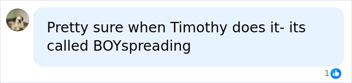 Comment referencing Timothy and boyspreading in manspreading controversy