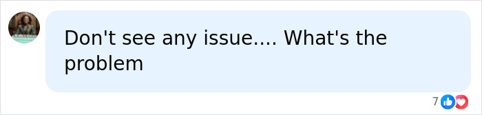 A Facebook comment from a user with a profile picture, stating "Don't see any issue.... What's the problem." Related to the woman who used son's bodily fluids.