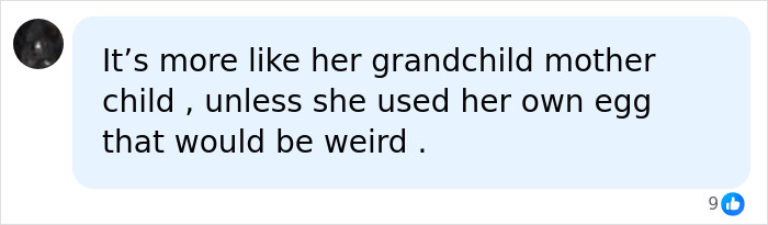 A social media comment discussing a woman who had her son's child, questioning the genetic relationship.