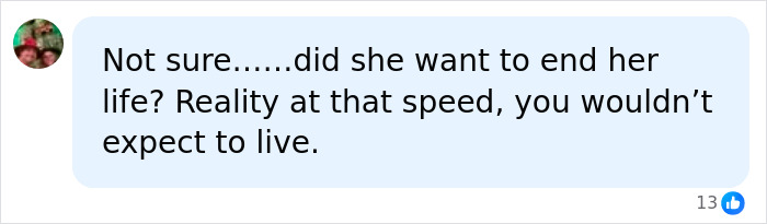 Comment questioning Mackenzie Shirilla's intent to end her life