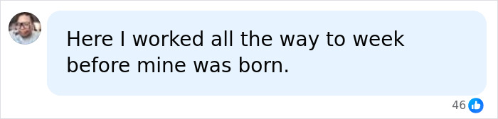 Screenshot of comment about working until week before childbirth Screenshot of comment about working until week before childbirth