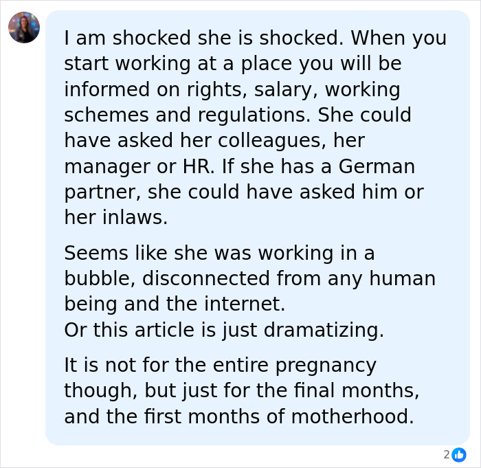 Comment discussing workplace rights and regulations for pregnant workers in Germany Comment discussing workplace rights and regulations for pregnant workers in Germany