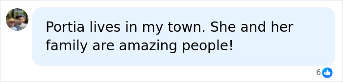 A social media comment from a user living in the same town as a teen with a rare skin condition, praising her and her family.