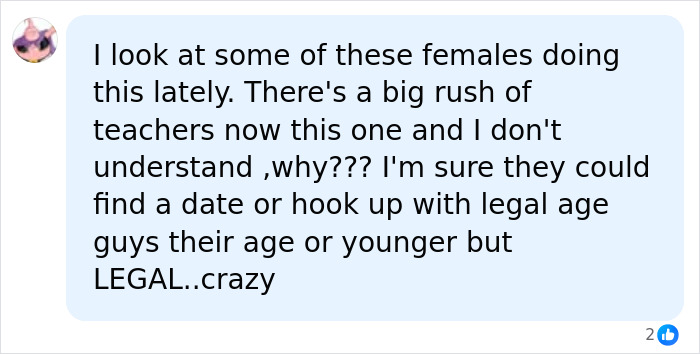 A social media comment about females engaging in illegal relationships, referencing crimes by a Female World Cup Soccer Hopeful.