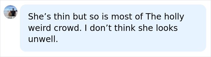 A social media comment about Olivia Wilde's red carpet look, noting her thinness but not unwell, relating to Gollum comparisons.