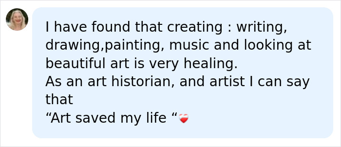 A user shares how creating art is healing. Relates to biological age and arts lovers. A user shares how creating art is healing. Relates to biological age and arts lovers.