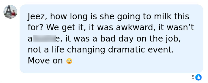 A social media comment reading, "Jeez, how long is she going to milk this for? We get it... Move on" regarding Blake Lively.