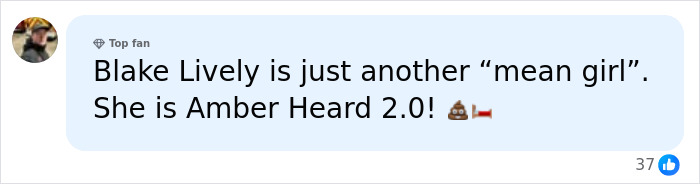 A comment stating "Blake Lively is just another mean girl" and "She is Amber Heard 2.0!". Blake Lively interview related.